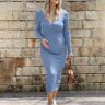 Lukalula Maternity Solid Knitted Rib Fabric Off Shoulder V-neck Fall Fashion Photoshoot Maxi Dress