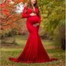 Lukalula Maternity V-neck Cotton Neck Long Sleeve Photography Dress