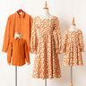 Lukalula Casual Orange Corduroy Floral Long-sleeved Family Matching Outfits