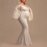 Lukalula Maternity Ruffled Sleeve Lace Stitching Long Photography Dress