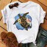 Lukalula Woman Cotton Stain Resistant Sea Turtle Print Short Sleeve T-shirt
