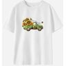 Lukalula Woman Cotton Stain Resistant Flowers And Cars Print Short Sleeve T-Shirt