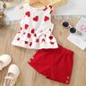 Lukalula 【18M-7Y】2-Piece Girls Heart Shape Print Top And Red Shorts Set