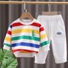 Lukalula 【12M-5Y】2-Piece Boy Casual Rainbow Stripe Dinosaur Embroidered Sweatshirt And Pants Set