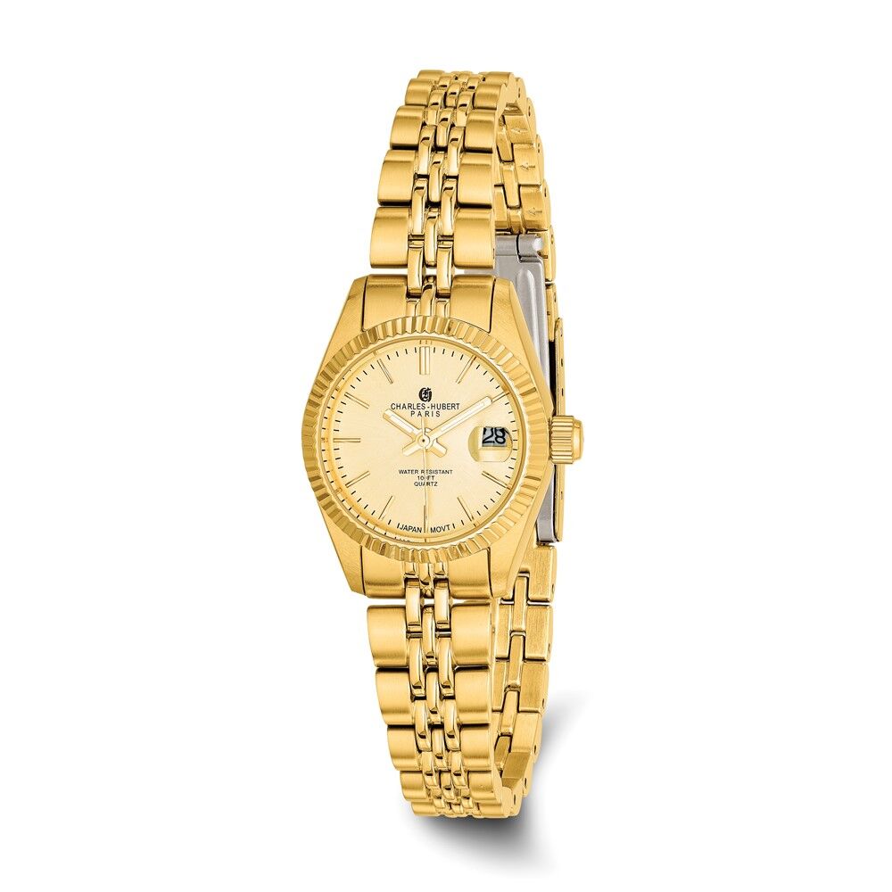 Charles-Hubert Paris Ladies Gold-plated Panther Link Champagne Dial Watch by Charles Hubert