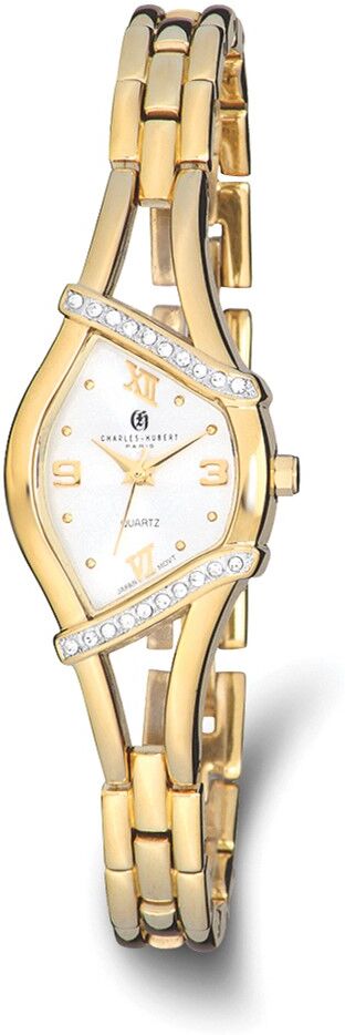 Charles-Hubert Paris Charles Hubert Ladies Gold-finish Crystal Bezel 20mm Watch