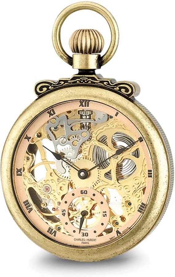 Charles-Hubert Paris Charles Hubert Antique Gold Finish Brass Skeleton Pocket Watch