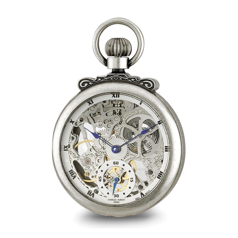 Charles-Hubert Paris Charles Hubert Antique Chrome Finish Brass Skeleton Pocket Watch