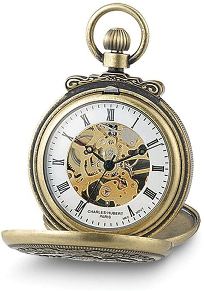 Charles-Hubert Paris Charles Hubert Antique Brass Case Gold Tone Skeleton 47mm Pocket Watch