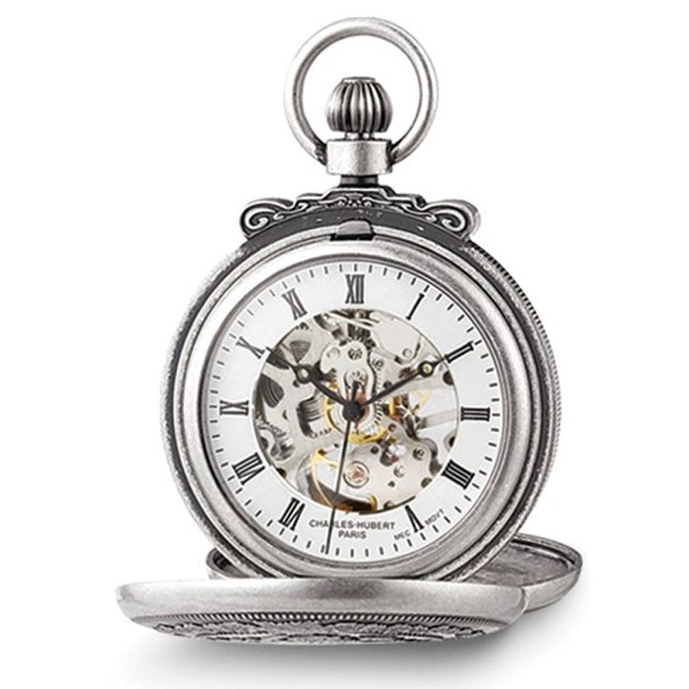 Charles-Hubert Paris Charles Hubert Antique Chrome Finish Skeleton 47mm Pocket Watch