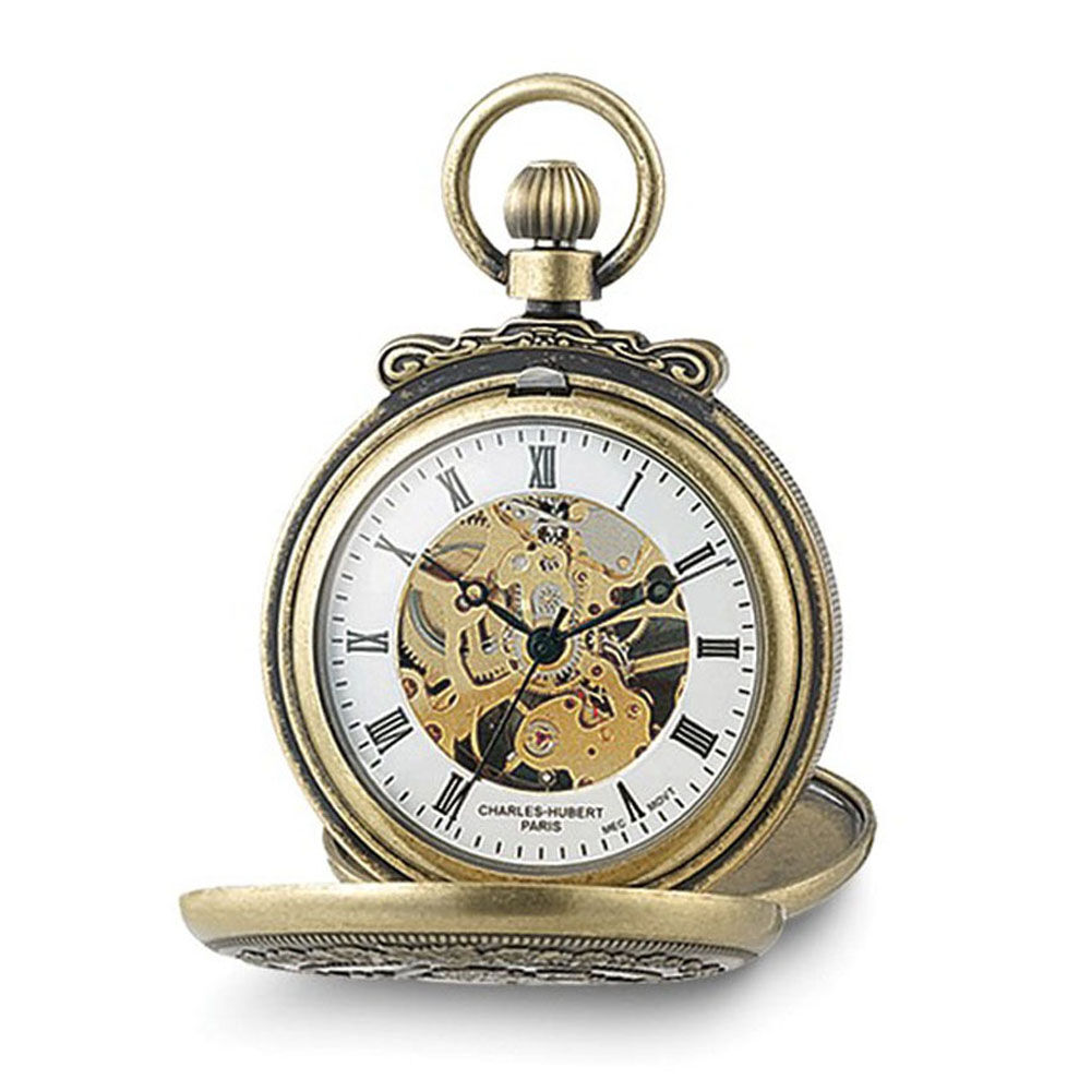 Charles-Hubert Paris Charles Hubert Antique Brass Case Gold Tone Skeleton Pocket Watch 47mm
