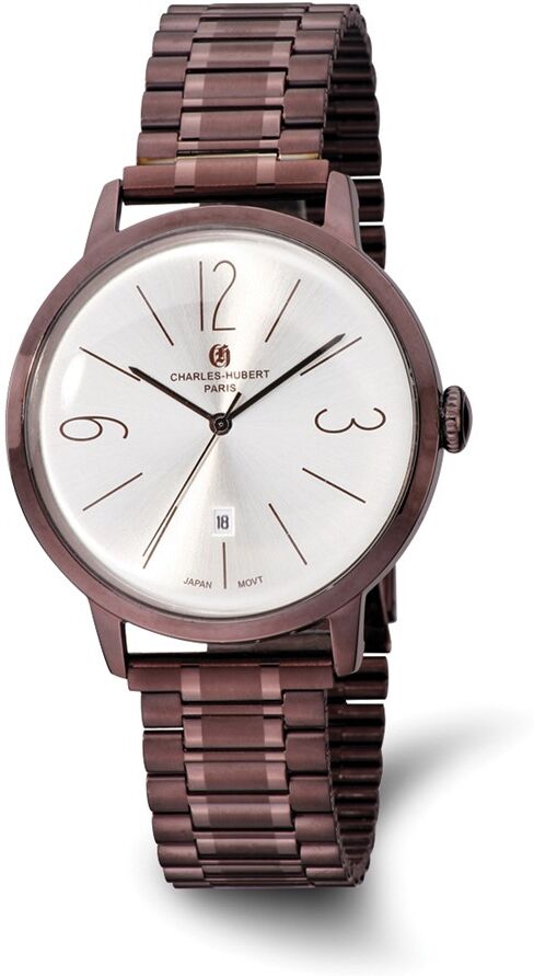 Charles-Hubert Paris Charles Hubert Mens Stainless Steel Brown IP-plated Silver Dial Watch