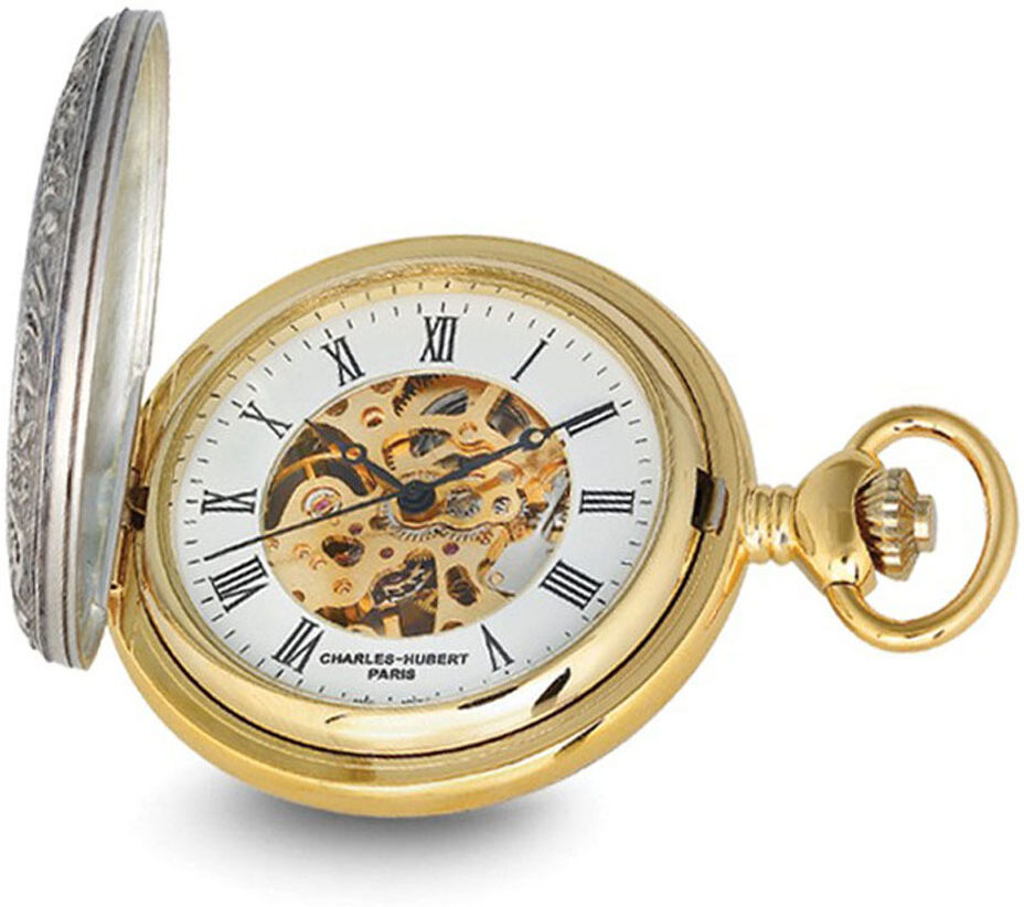 Charles-Hubert Paris Charles Hubert 2 Tone Hunter Shield Case Skeleton Dial Pocket Watch