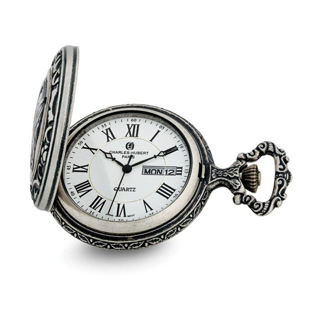 Charles-Hubert Paris Charles Hubert Antique Chrome Finish Fisherman Pocket Watch