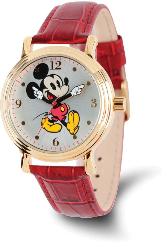 Disney Ladies Size Red Mickey Mouse w/Moving Arms Gold-tone Watch