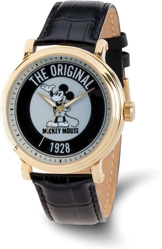 Disney Ladies Gold-tone Mickey Mouse 1928 Black Leather Band Watch