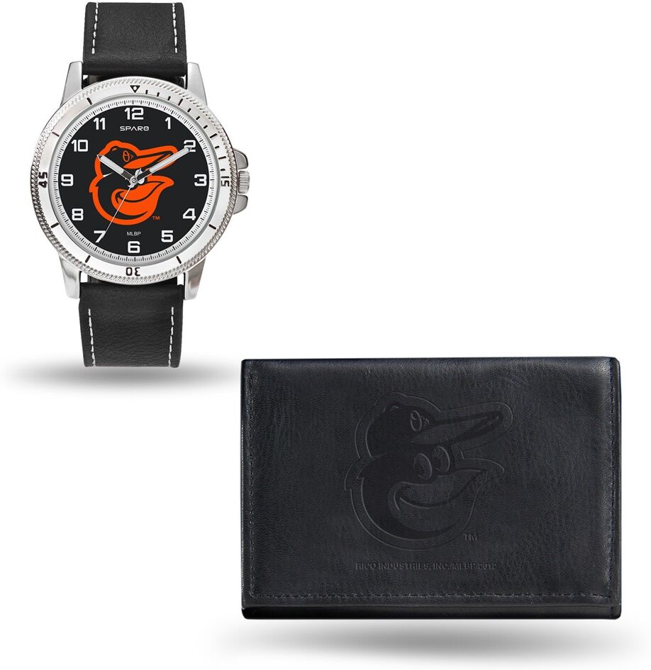 MLB Mens Baltimore Orioles Black Leather Watch/Wallet Set