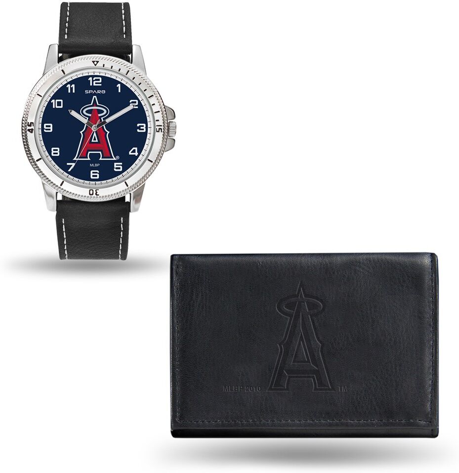 MLB Mens Los Angeles Angels Black Leather Watch/Wallet Set