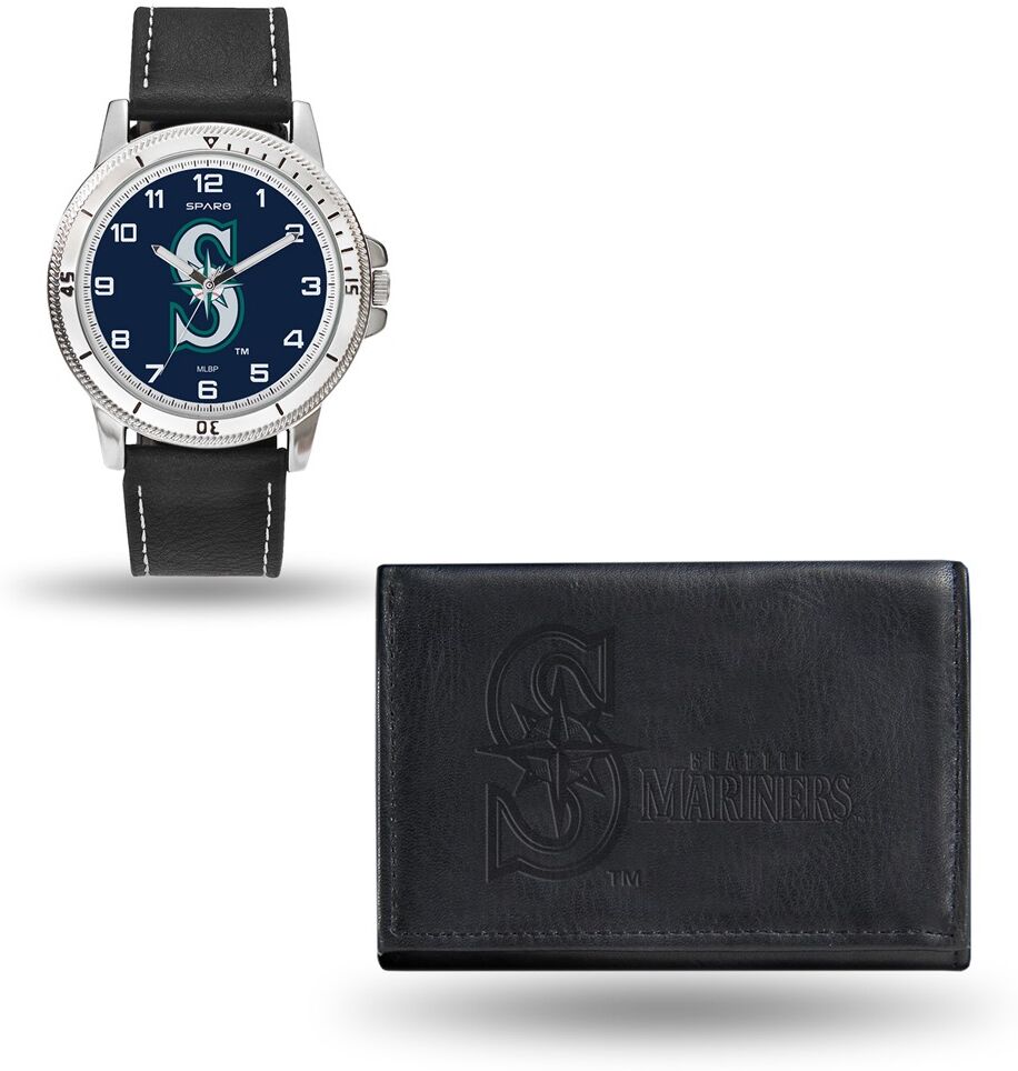 MLB Mens Seattle Mariners Black Leather Watch/Wallet Set