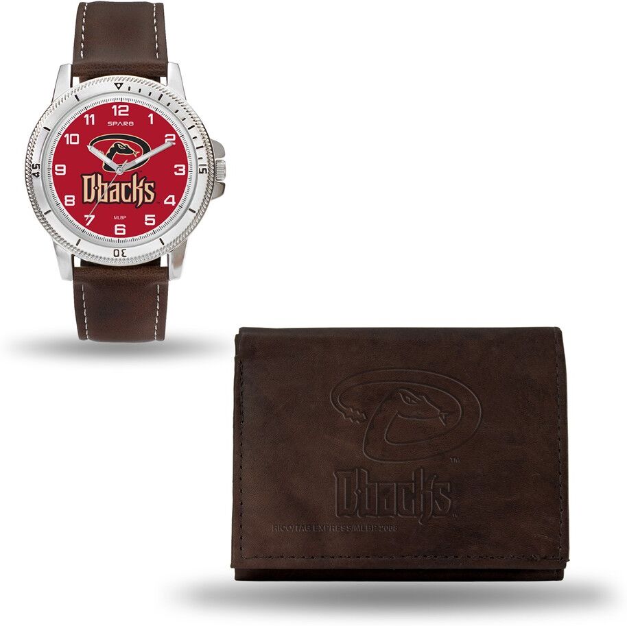 MLB Mens Arizona Diamondbacks Brown Leather Watch/Wallet Set