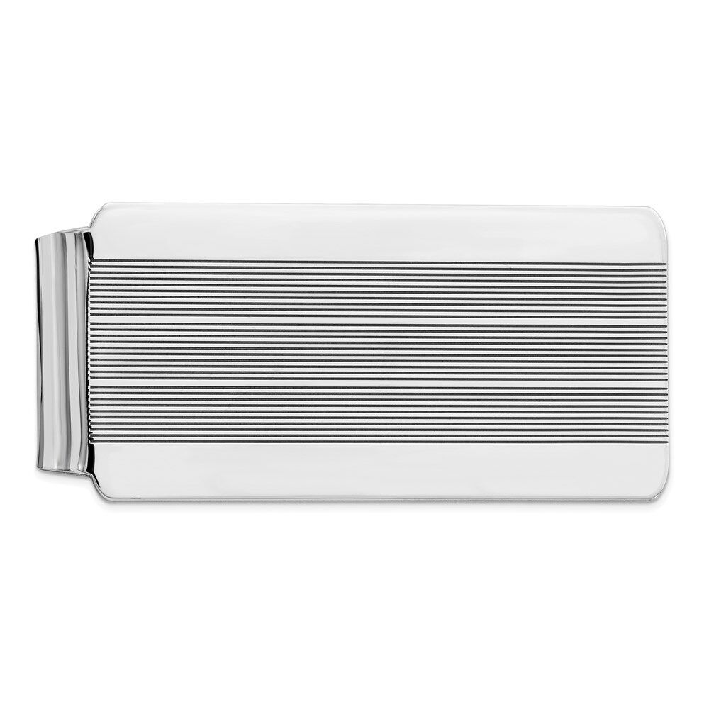 The Black Bow Rhodium Plated Sterling Silver Striped Fold Over Money Clip, 26 x 54mm