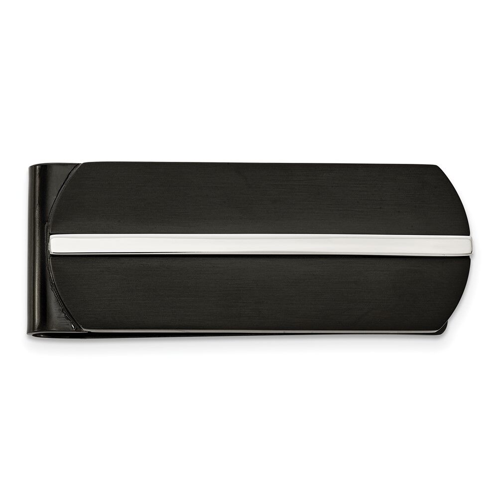 The Black Bow Men's Stainless Steel & Black Plated Striped Fold Over Money Clip