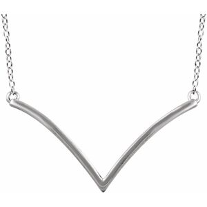 The Black Bow 14k White Gold Curved V Shaped Bar Necklace, 16-18 Inch