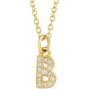 The Black Bow 14K Yellow Gold .05 CTW Diamond Tiny Initial B Necklace, 16-18 Inch