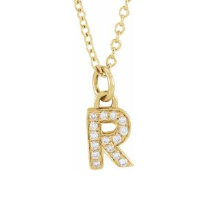 The Black Bow 14K Yellow Gold .05 CTW Diamond Tiny Initial R Necklace, 16-18 Inch