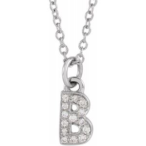 The Black Bow 14K White Gold .05 CTW Diamond Tiny Initial B Necklace, 16-18 Inch