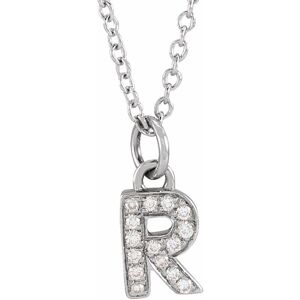 The Black Bow 14K White Gold .05 CTW Diamond Tiny Initial R Necklace, 16-18 Inch