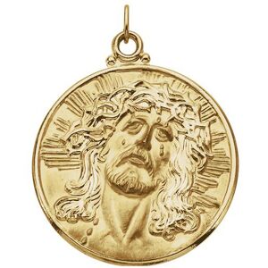 The Black Bow 14k Yellow Gold Round Face of Jesus Medal Pendant, 32mm (1 1/4 Inch)