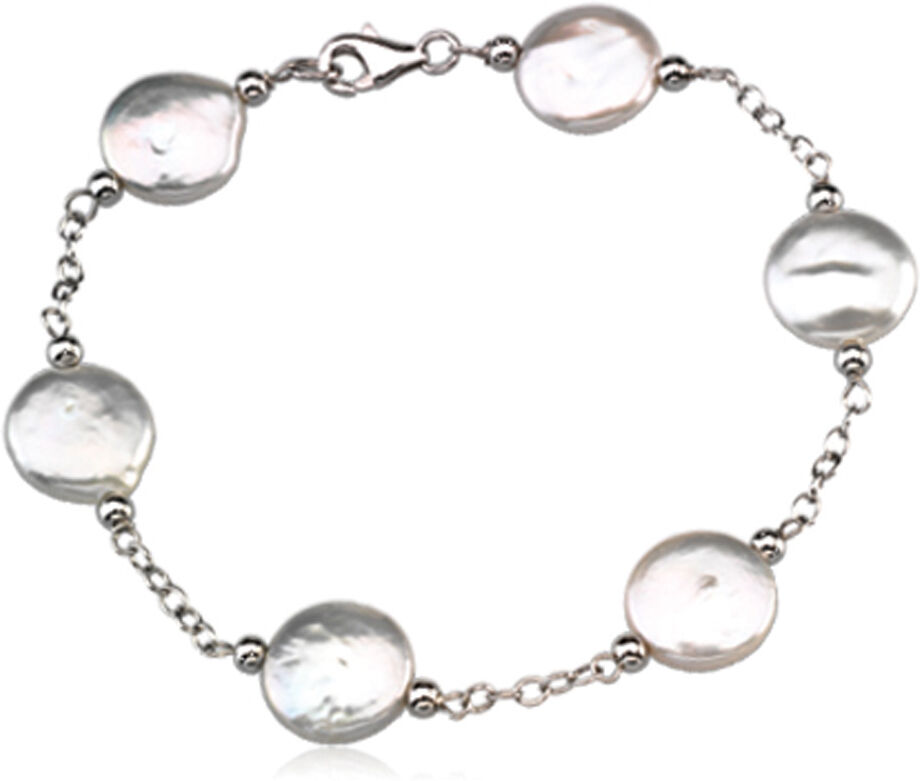 The Black Bow White FW Cultured White Coin Pearl & Sterling Silver 7.5 Inch Bracelet