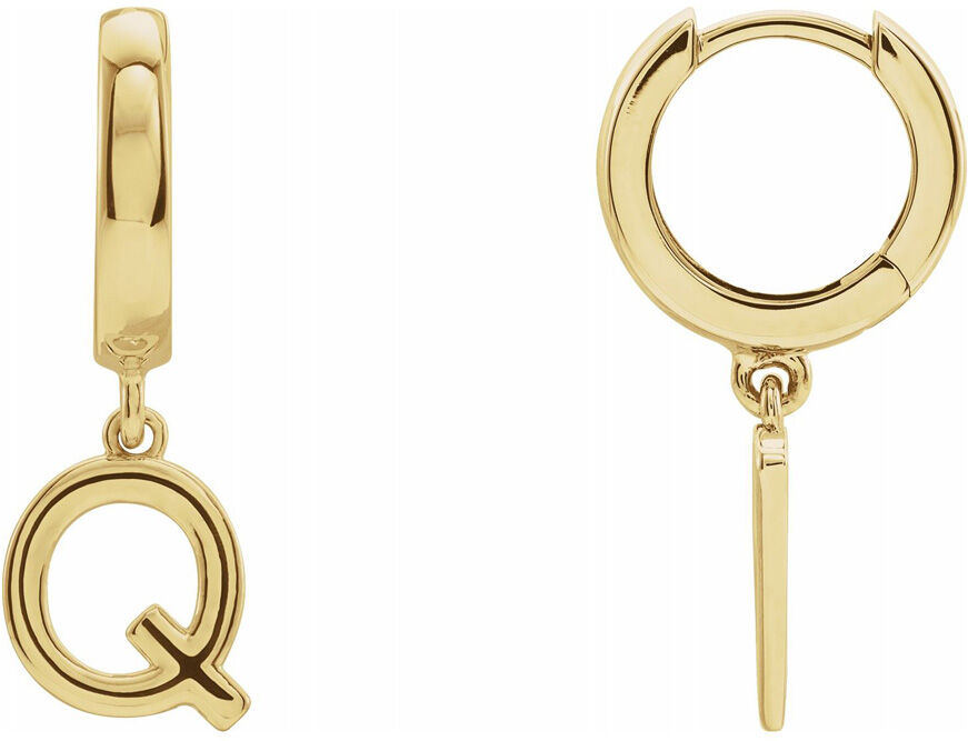 The Black Bow Single, 14k Yellow Gold Initial Q Dangle Hoop Earring, 7.75 x 21mm