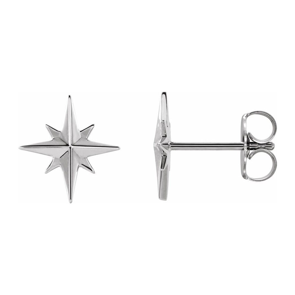 The Black Bow 14K White Gold North Star Post Earrings, 9.5mm (3/8 Inch)