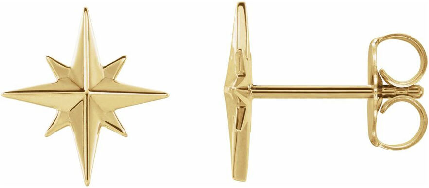 The Black Bow 14K Yellow Gold North Star Post Earrings, 9.5mm (3/8 Inch)