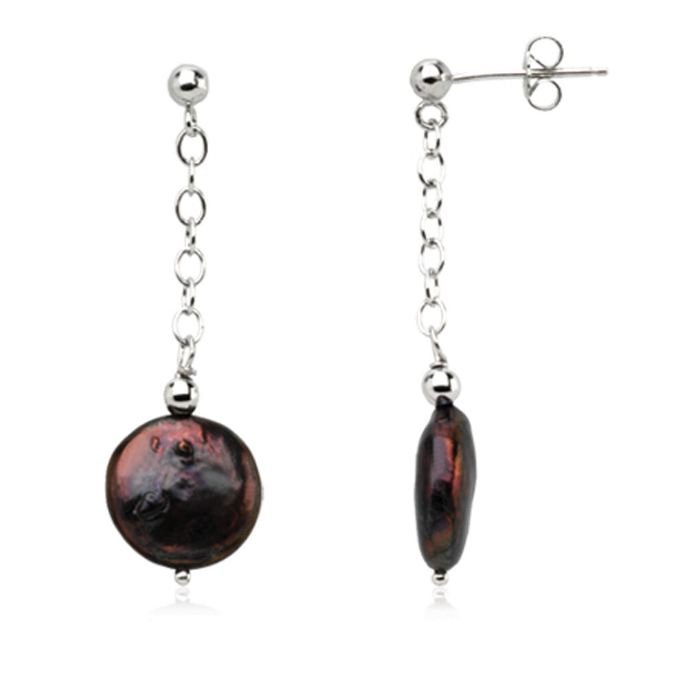 The Black Bow 12-13mm Black Freshwater Cultured Coin Pearl Sterling Silver Earrings