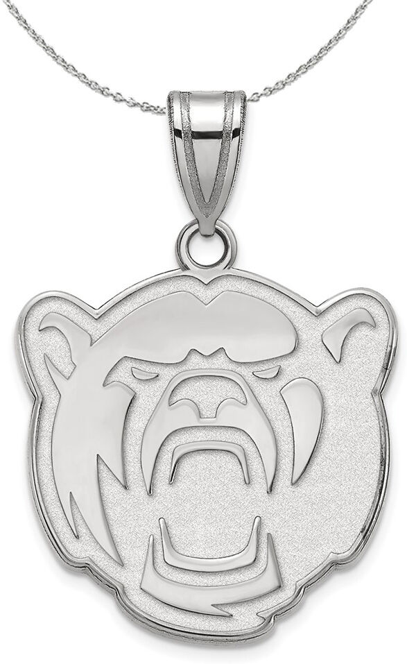 The Black Bow Sterling Silver Baylor U Large Bear Logo Pendant Necklace - 26 Inch