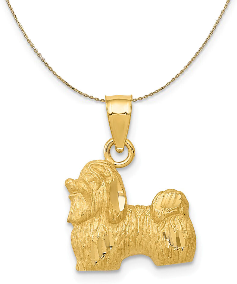 The Black Bow 14k Yellow Gold Sm Satin and Diamond Cut Shih Tzu Necklace - 24 Inch