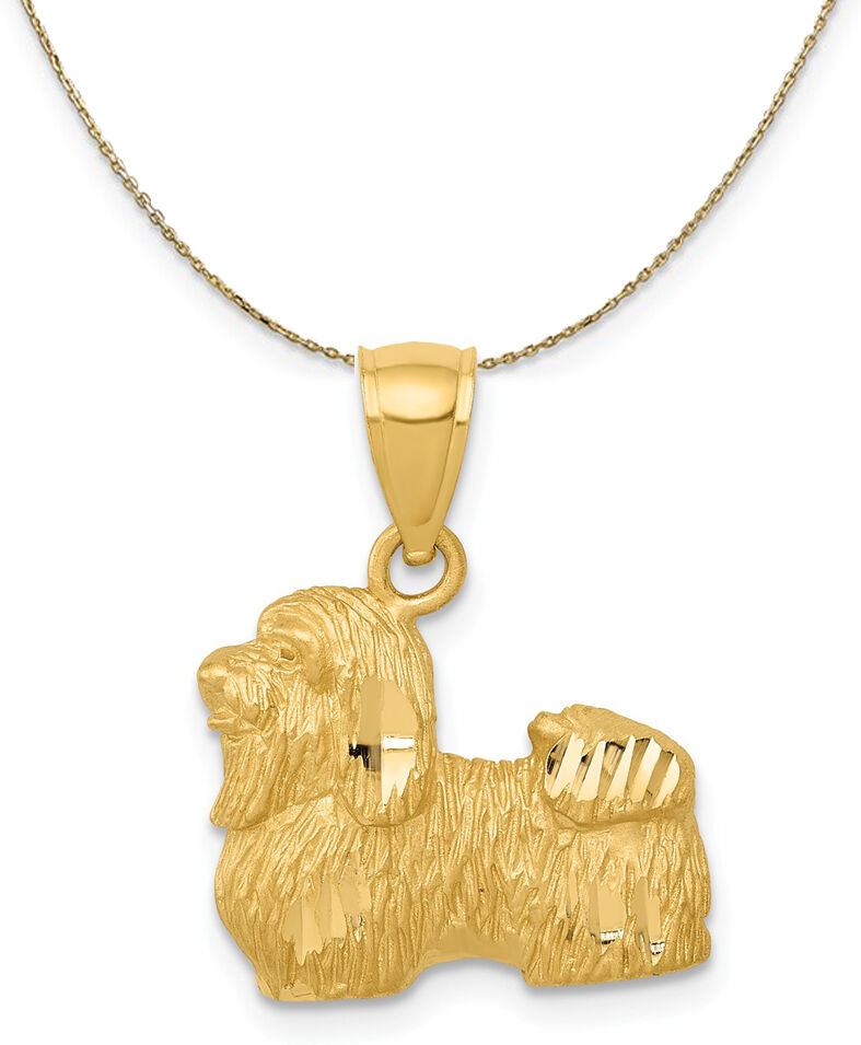 The Black Bow 14k Yellow Gold Satin and Diamond Cut Shih Tzu Necklace - 16 Inch