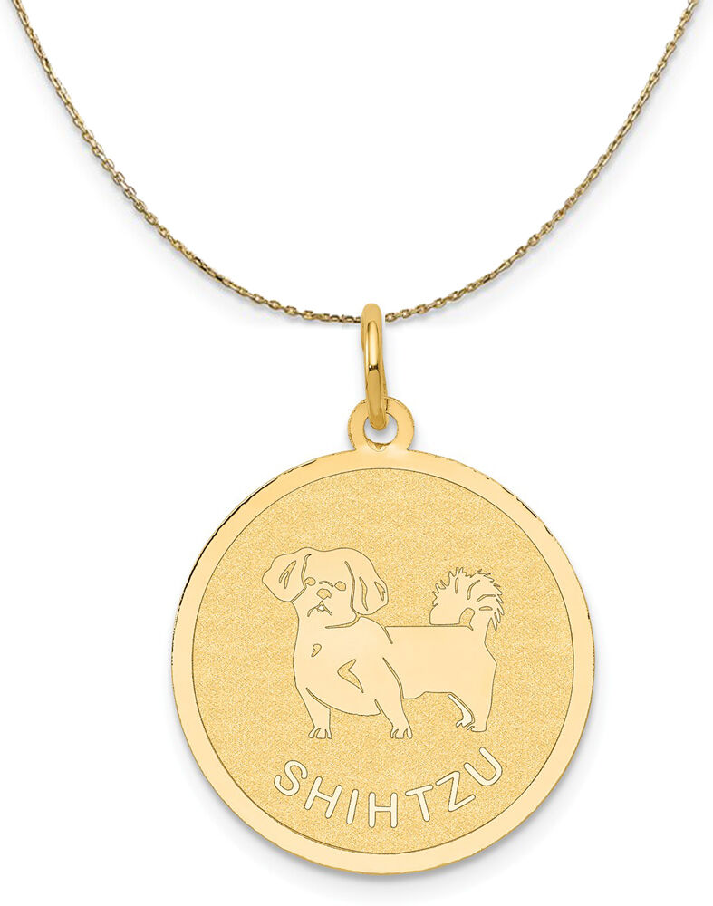 The Black Bow 14k Yellow Gold Laser Etched Shih Tzu Disc Necklace, 19mm - 24 Inch