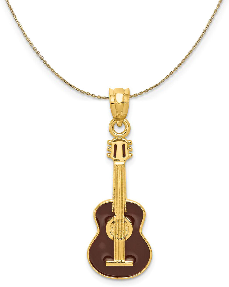 The Black Bow 14k Yellow Gold Black Enameled Acoustic Guitar Necklace - 24 Inch