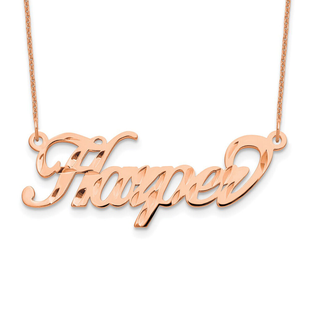 The Black Bow 14K Rose Gold Plated SS Polish D/C Fancy SM Script Name Necklace, 18in