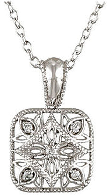 The Black Bow Vintage Style Diamond Square Necklace in Sterling Silver