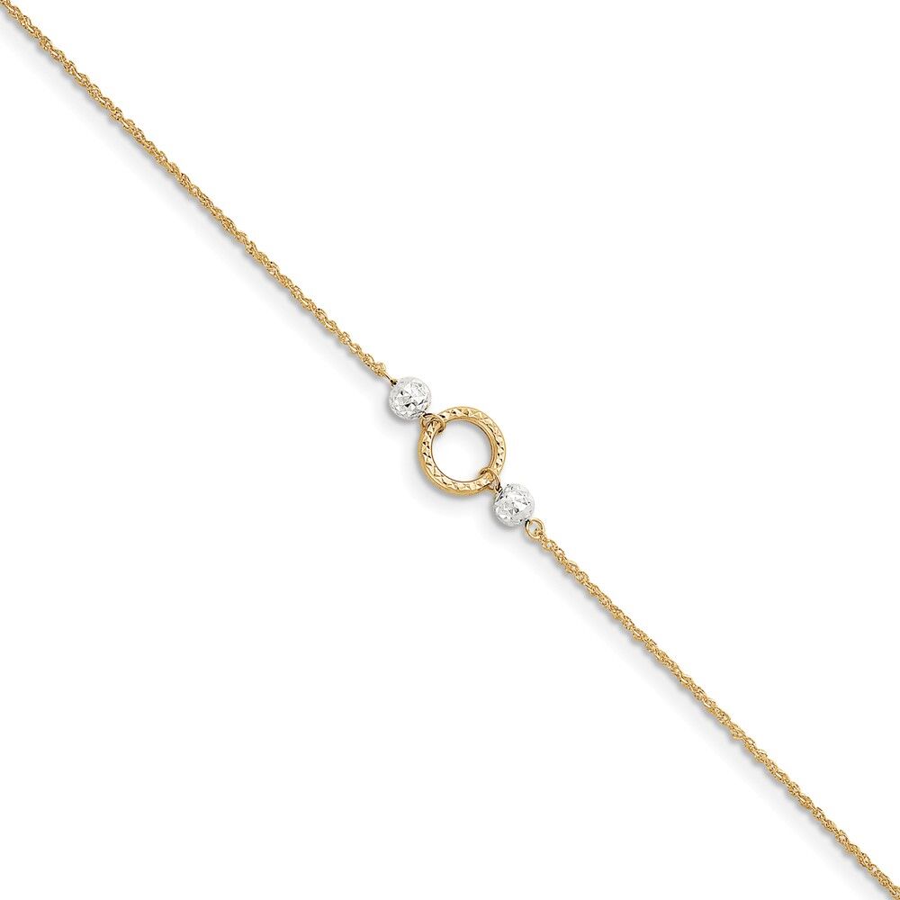 The Black Bow 14k Two-Tone Gold Ropa Chain, Circle and Bead Anklet, 9-10 Inch