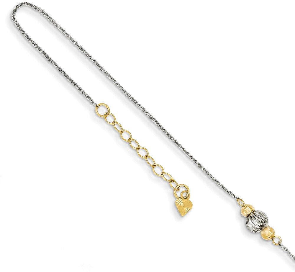 The Black Bow 14k Two-Tone Gold Ropa with Diamond-cut Beads Anklet, 9-10 Inch