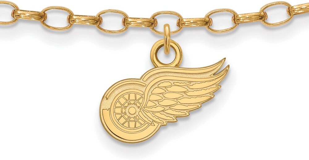 LogoArt SS 14k Yellow Gold Plated NHL Detroit Red Wings Anklet, 9 Inch