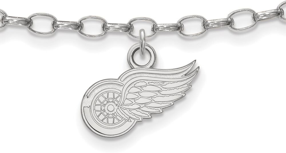 LogoArt Sterling Silver NHL Detroit Red Wings Anklet, 9 Inch