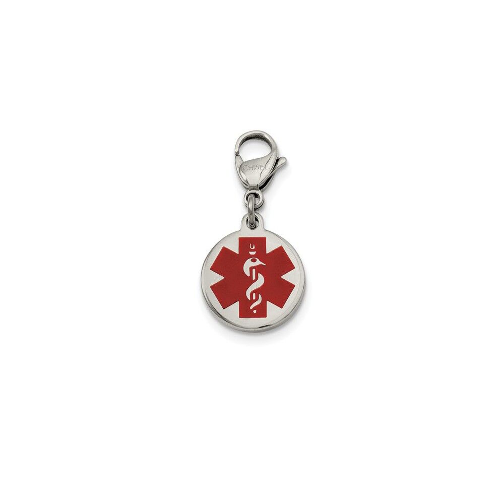 The Black Bow Stainless Steel Red Enamel Medical Jewelry Clip On Charm, 18mm