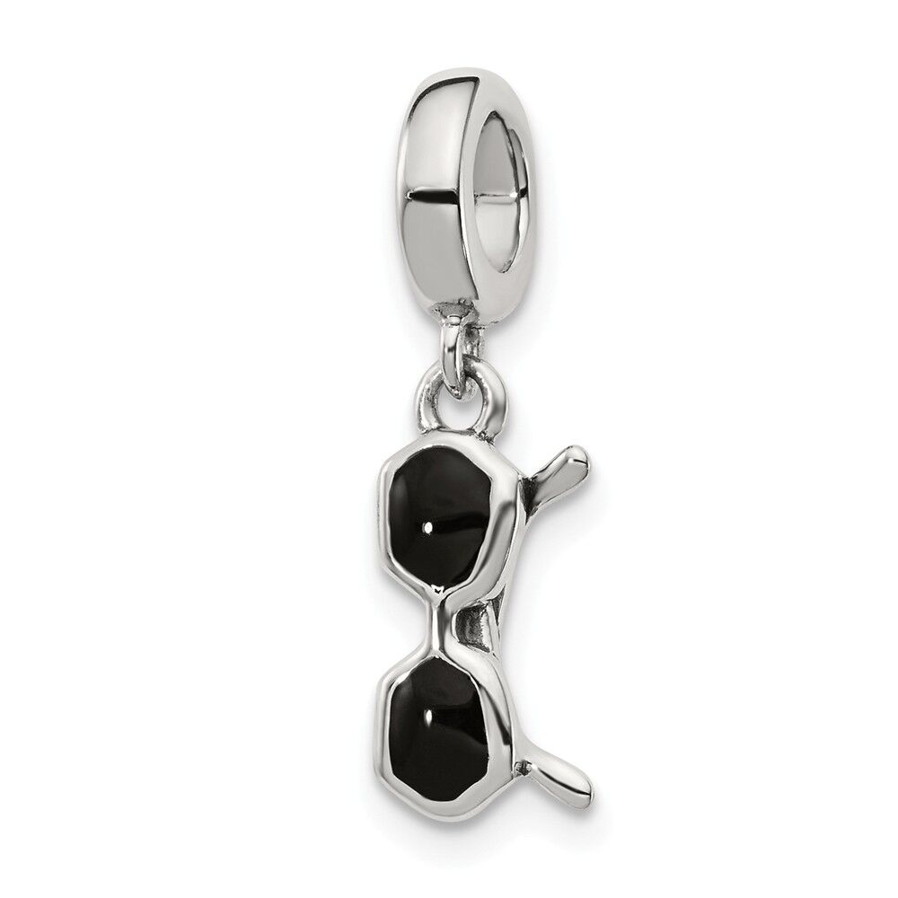 The Black Bow Sterling Silver & Black Enamel Sunglasses Dangle Bead Charm